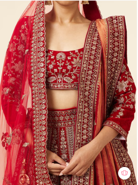 Embroidered Velvet Semi-Stitched Lehenga & Unstitched Blouse With Dupatta & Belt