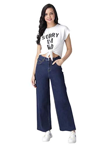 Womens Solid High Rise Cotton Lycra Blend Relaxed Fit Ankle Length Jeans