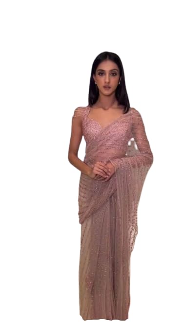 infabzon Womens Saree Bollywood Style Butterfly Net With Fancy Embrodery Sequence With Pallu Border Zalar Work