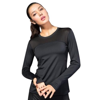 FLINGR Women's Round Neck Full Sleeves T-Shirt for Gym, Sports, Yoga, Workout | Color-Black.