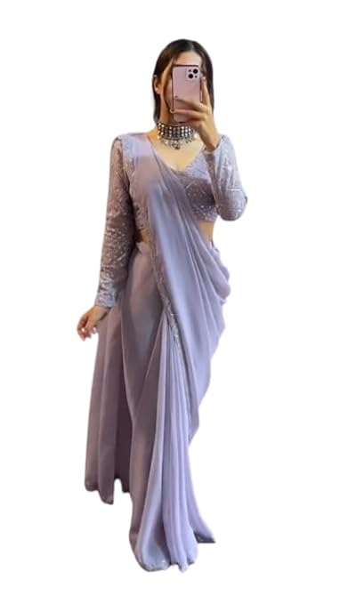 Vruta Fashion Shimmer Georgette Saree With Lace Border and Sequence Work