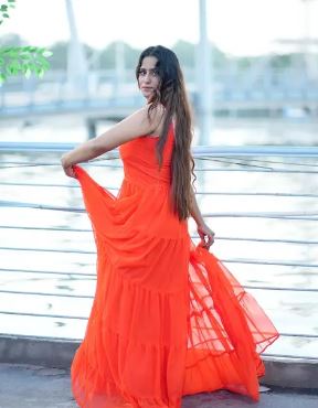 Beautiful Orange Color Ruffle Flair Anarkali Gown