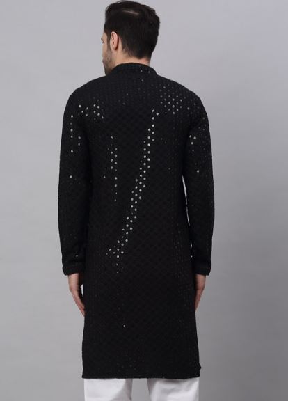 Men Black Cotton Printed Traditional Kurta Only