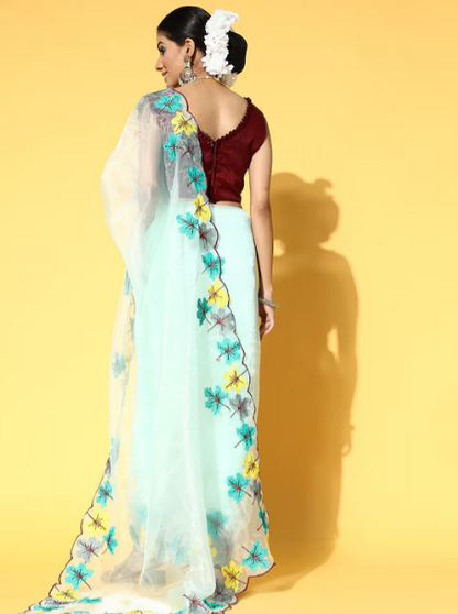 Floral Saree with Embroidered Border