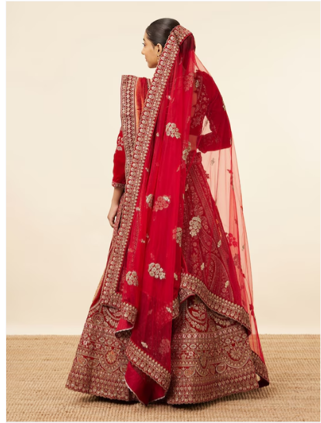 Embroidered Velvet Semi-Stitched Lehenga & Unstitched Blouse With Dupatta & Belt