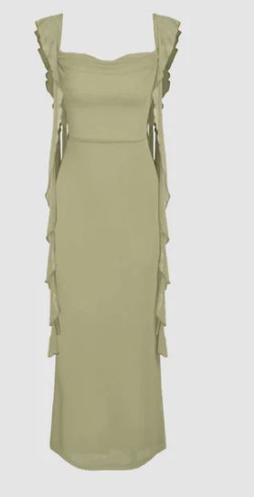 Littlebox India Mesh Ruffle Green Maxi Dress