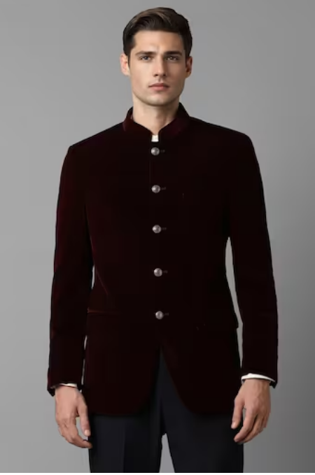 Men Maroon Regular Fit Solid Party Blazer