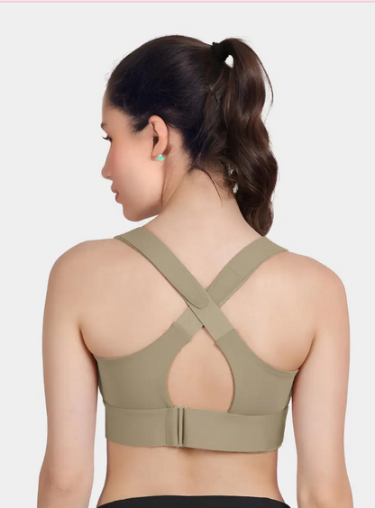 Dark Olive Velcro Adjuster High Impact High Coverage Sports Bra