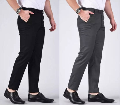 Pack of 2 Men Regular Fit Multicolor Cotton Blend Trousers