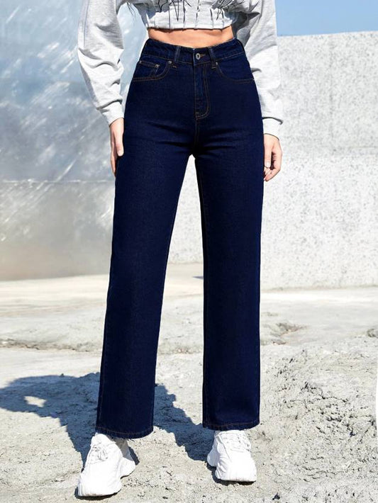 Women Regular High Rise Dark Blue Jeans