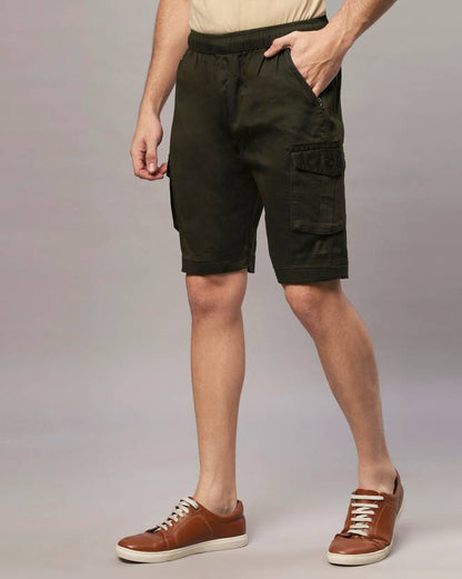 Solid Men Dark Green Cargo Shorts