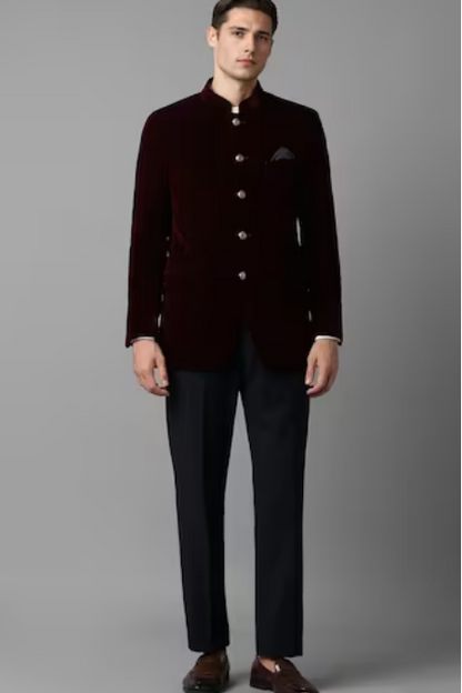 Men Maroon Regular Fit Solid Party Blazer