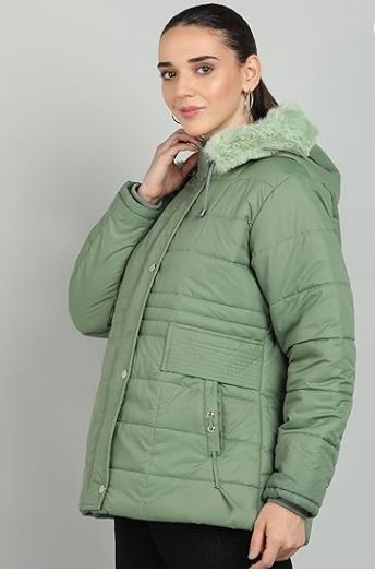 Nylon Full Sleeve Winter Jacket With Detachable Hood For Girls & Women