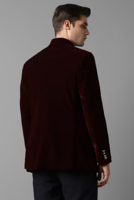 Men Maroon Regular Fit Solid Party Blazer