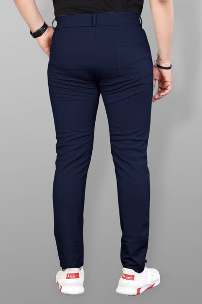 Men Slim Fit Blue Lycra Blend Trousers