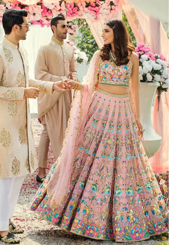 Women Attractive Heavy Embroidery Work Pink Color Lehenga Choli