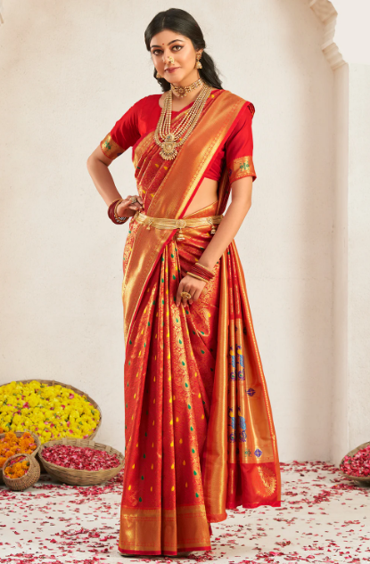 Scarlet Red Paithani Saree