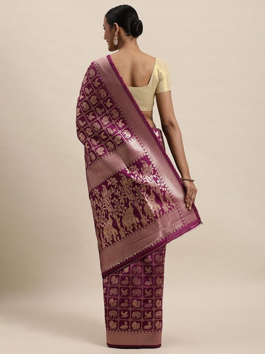 Magenta color patola silk saree with zari weaving work