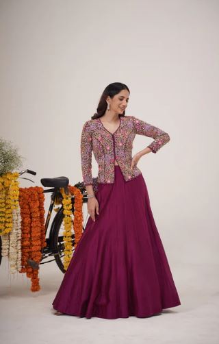 Threebrothers Paisley Stitched Lehenga With Jacket