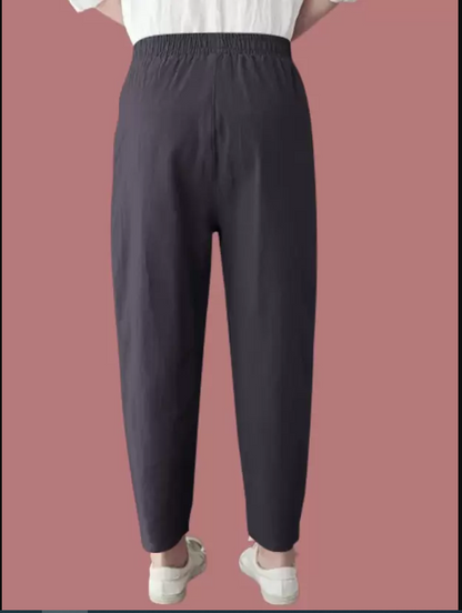 Women Relaxed Grey Linen Blend Trousers