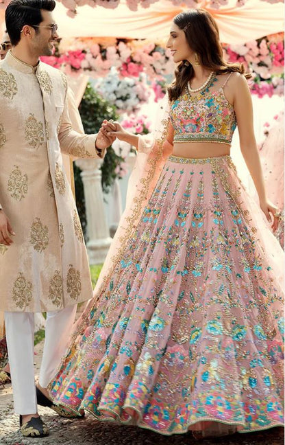 Women Attractive Heavy Embroidery Work Pink Color Lehenga Choli