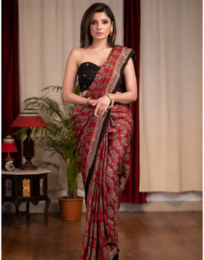 Maroon Linen Saree for ladies Saree for wedding & party for ladies