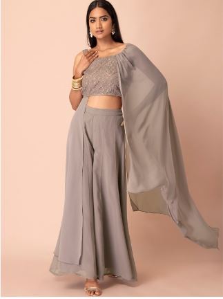 Women Grey Sequin Blouse with Attached Dupatta ITP01146