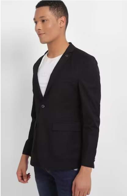 Men Black Slim Fit Textured Casual Blazer