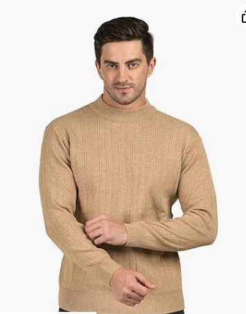 Men Woolen Round Neck Solid Striped Design Pullover Heavy Rainbow Fabric Winter Wear Pure Wool Cardigan for Men