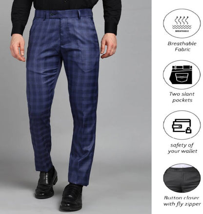 Men Slim Fit Blue Cotton Blend Trousers