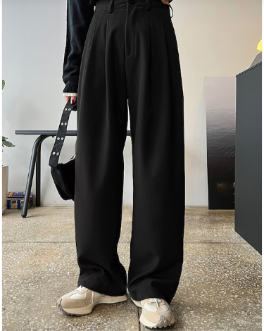 Women Loose Fit High-Rise Parallel Trousers