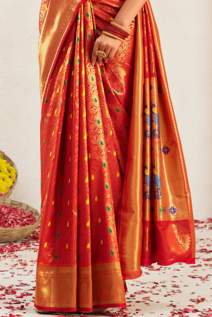 Scarlet Red Paithani Saree