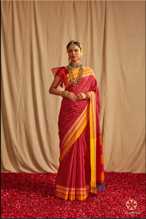 Red and Yellow Handwoven Ilkal Pure Cotton Saree