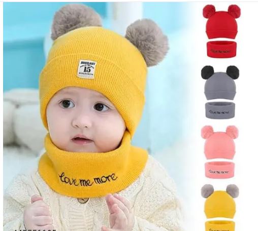 Winter Warm Ear Protection Beautiful Yellow Colour Knitted Woolen Unisex Baby Hat