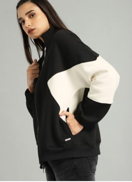 Lifestyle Co Women Black & Off-White Colour blocked Sweatshirt