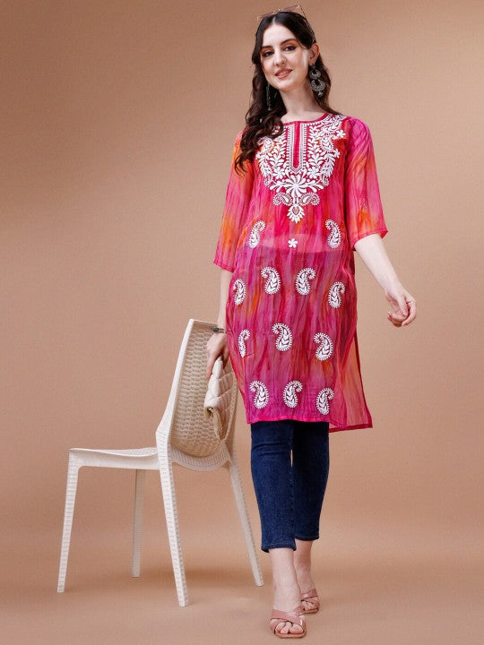 Pailey Embroidered Chikankari Shadow Work Georgette Straight Kurta