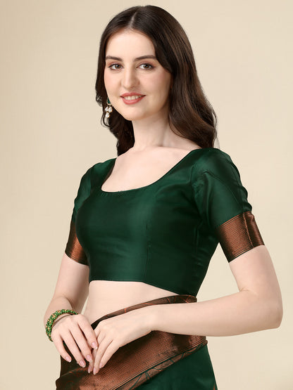 Leaf Printed Jacquard Green Saree