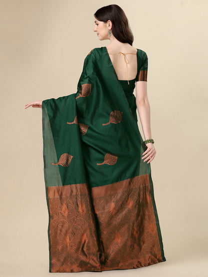 Leaf Printed Jacquard Green Saree