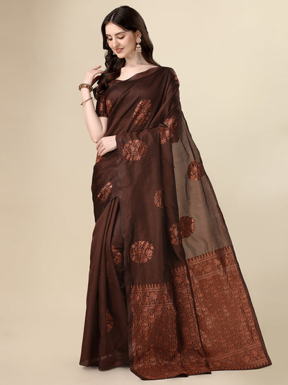 Lotus Digital Printed Brown Saree