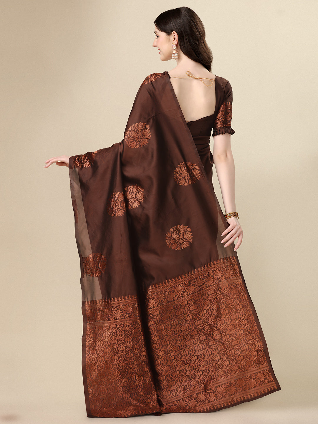 Lotus Digital Printed Brown Saree