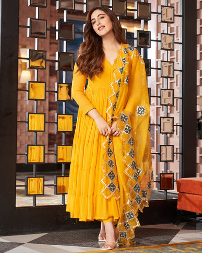 YELLOW GOTAPATTI GEORGETTE SUIT SET