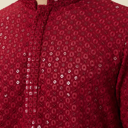 Maroon Chikankari Kurta Set