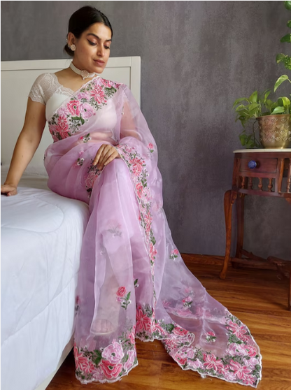 Floral Embroidered Organza Saree