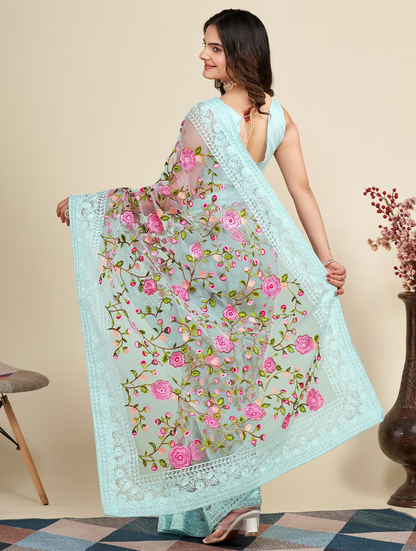 Women's Embroidered Saree With Blouse