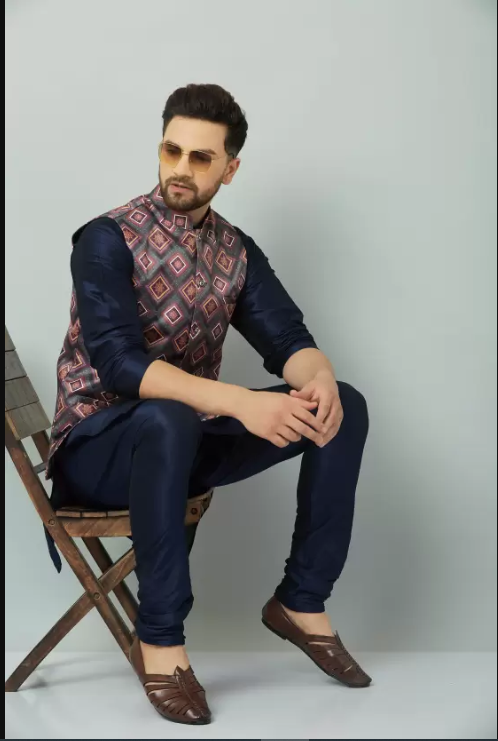 abeer fashion  Men Pure Silk Kurta Churidar Ethnic Jacket Set