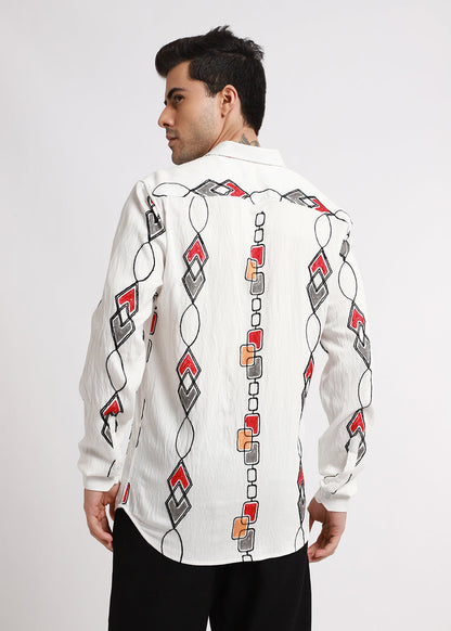 White Abstract Embroidered Shirt