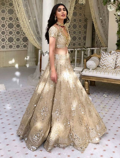 Buy Wedding Wear Beige Mirror Work Lehenga Choli