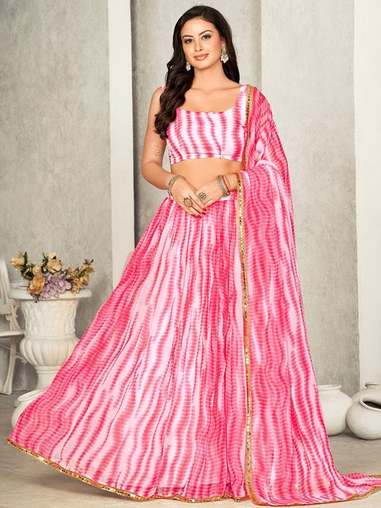 Printed Semi-Stitched Lehenga & Unstitched Blouse With Dupatta