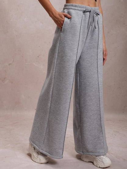 Women Grey Mid Rise Super Wide-Leg Track Pants