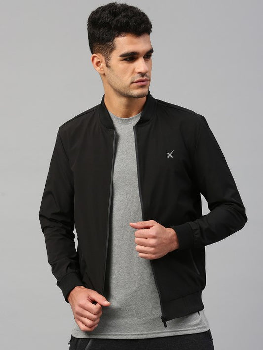 Men Black Solid Bomber